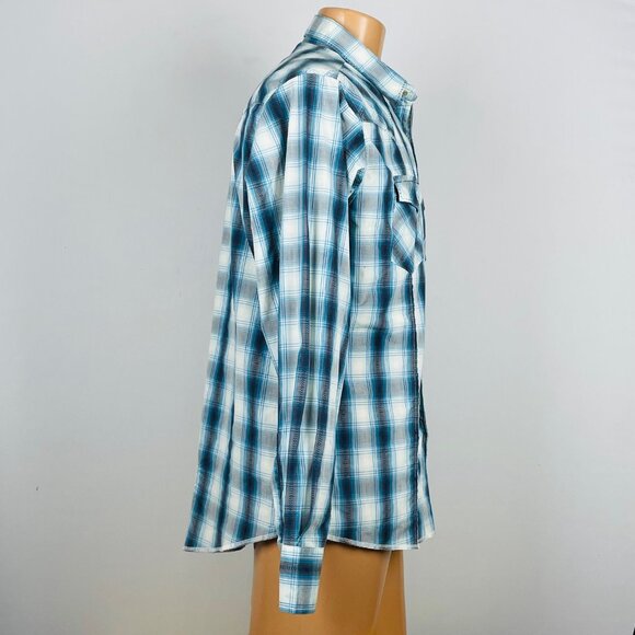 Vtg 90s Wrangler Yoke Pearl Snap Western Shirt Sz XL Blue Plaid Cowboy Ranch - Picture 3 of 6